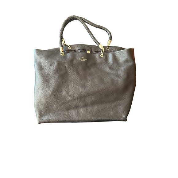 Kate Spade New York Black Leather Tote Bag With Braided Handles & Gold Hardware - Picture 1 of 7
